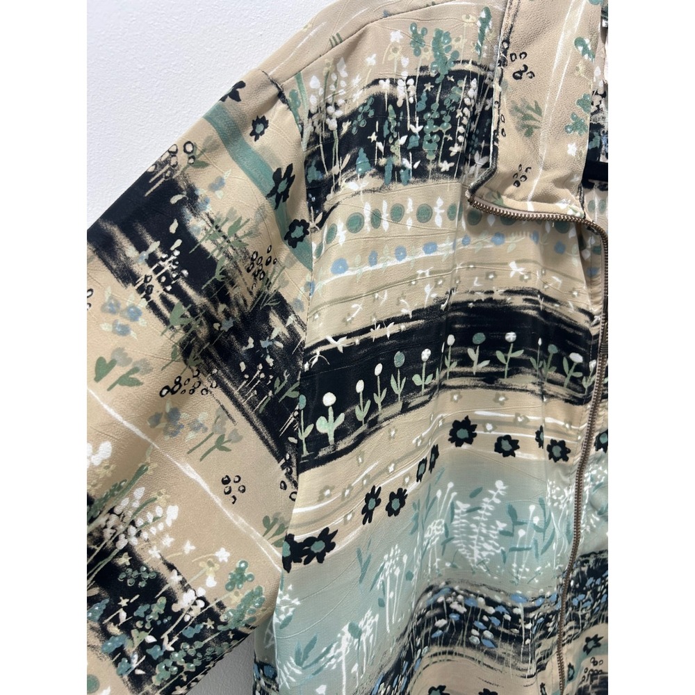 Vintage TAG Floral Stripe Zip Up Jacket Tan Sage Green Botanical Medium 84011 - Picture 5 of 12